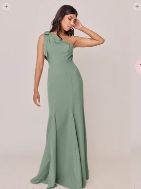 Revelry Rowan Crepe Dress - Sage Green. One-Shoulder Sage Green Formal Dress